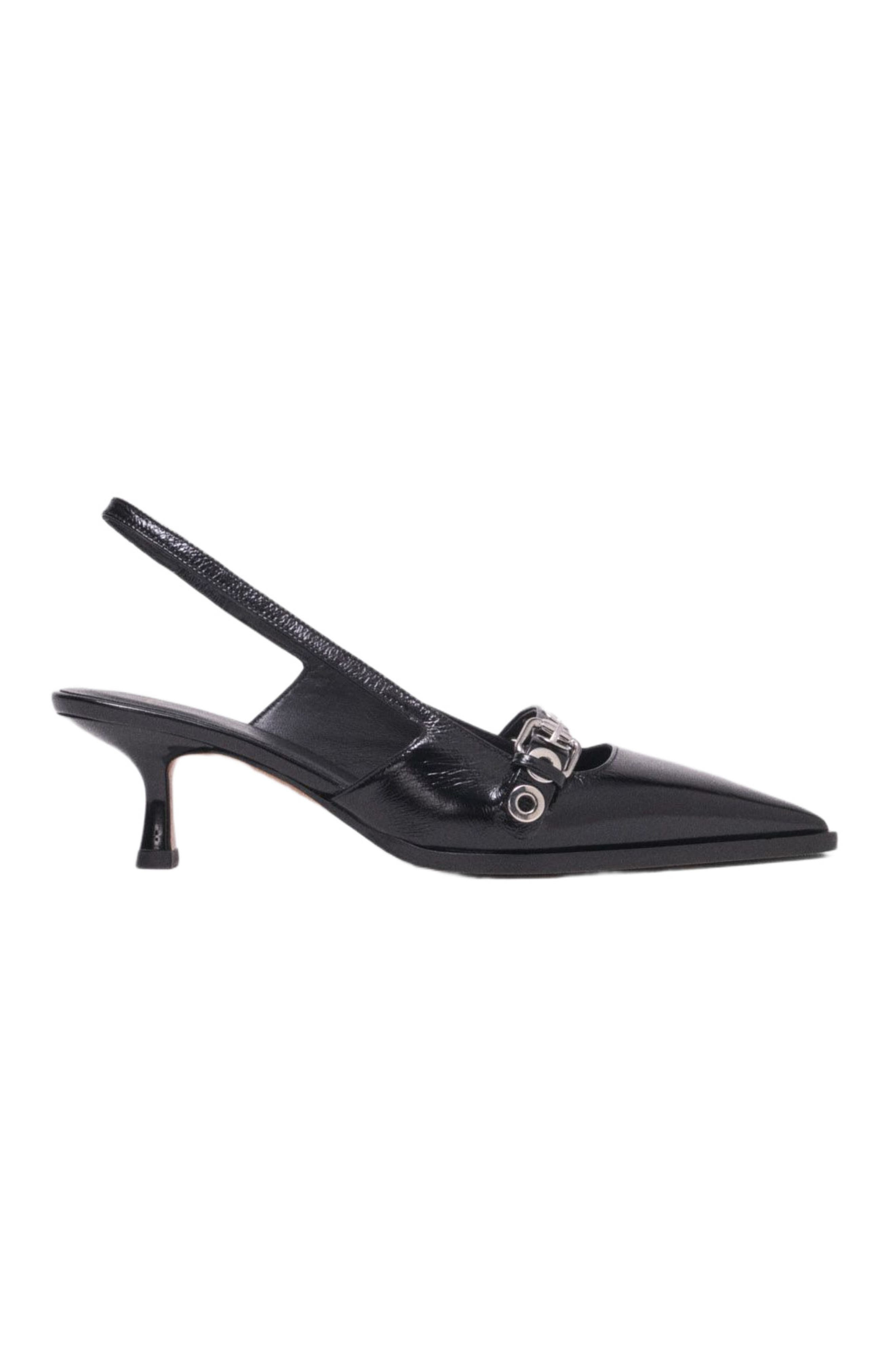 maje Leather pumps with eyelet strap, Alternate, color, Black