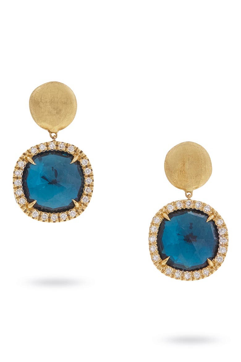 London Blue Topaz & Diamond Drop Earrings, Alternate, color, 18KYG LT D0..30