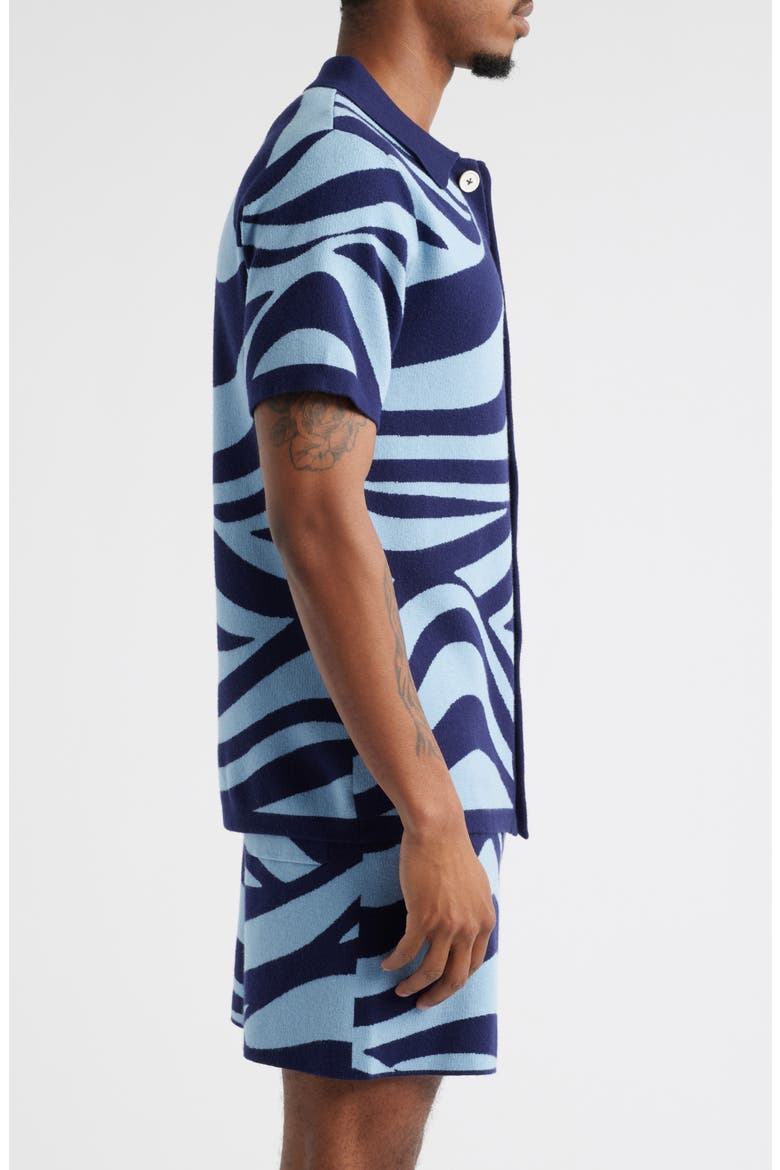 Wave Knit Short Sleeve Button-Up Shirt, Alternate, color, BLUE