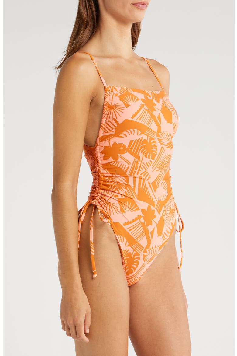 Blocked Out Floral Ruched One-Piece Swimsuit, Alternate, color, REEF PINK