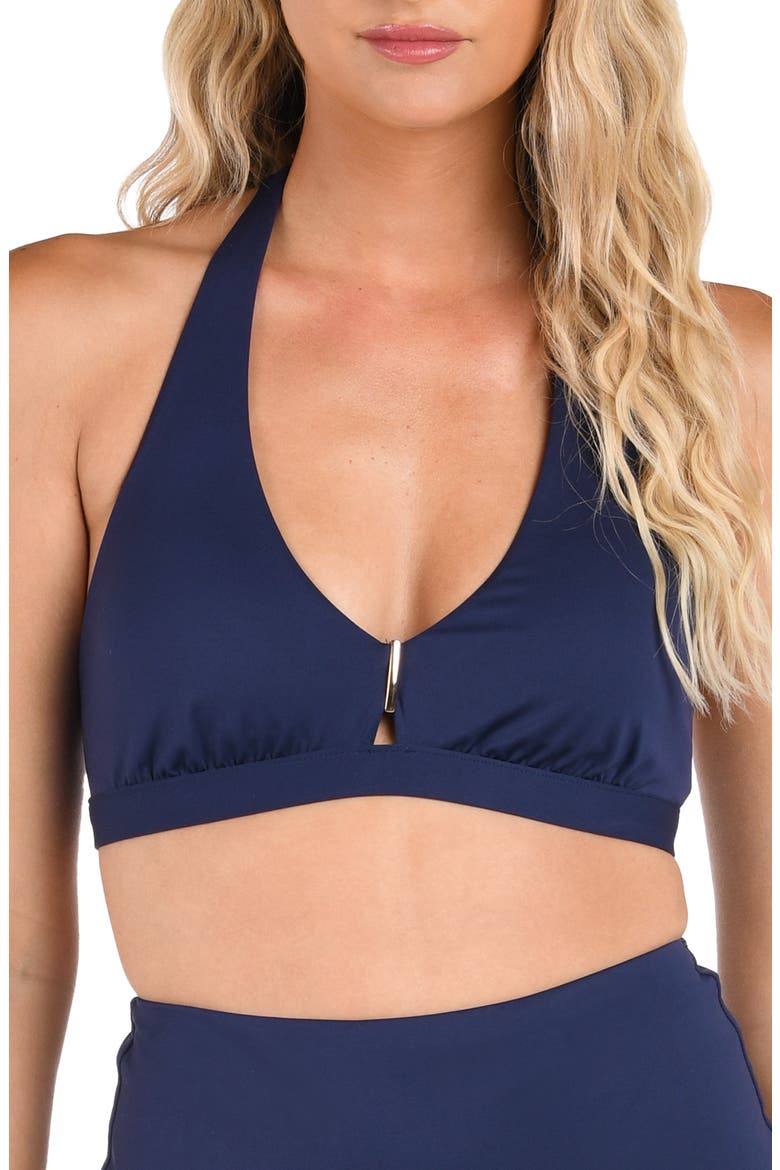 Luxe V-Neck Halter Bikini Top, Main, color, INDIGO