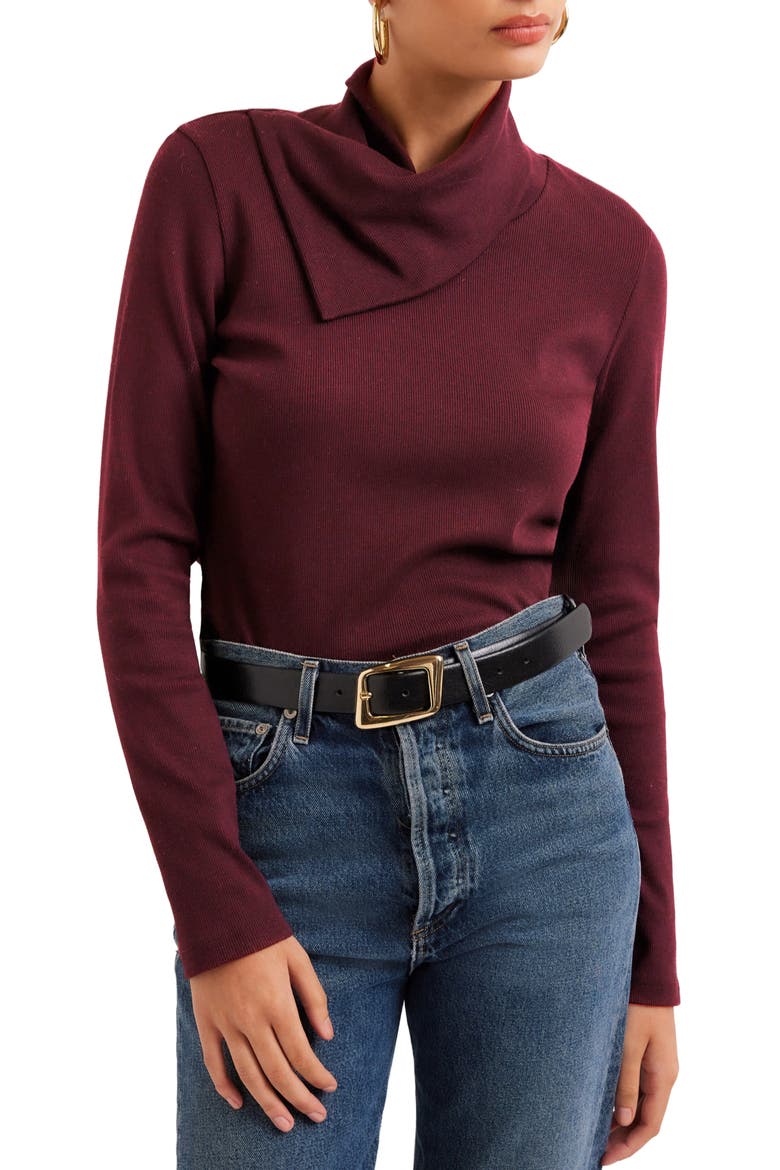 Rhonda Drape Neck Rib Sweater, Main, color, MERLOT