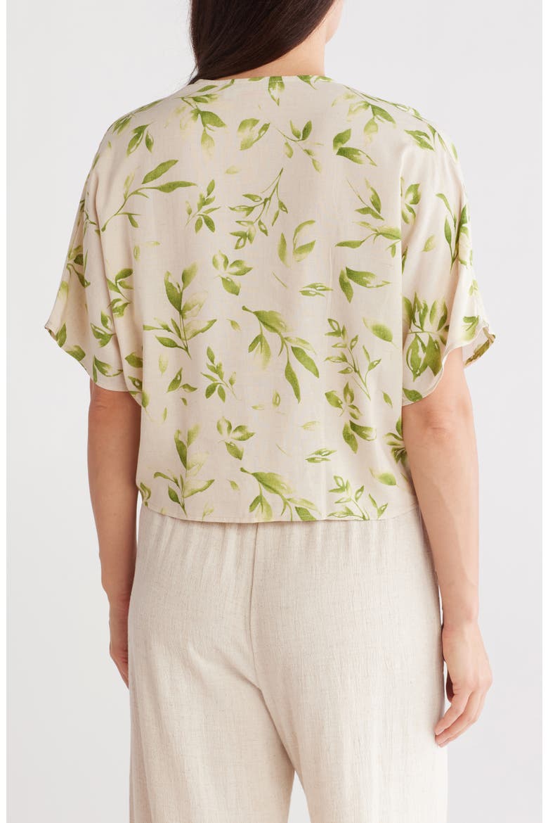 Floral Short Sleeve Tie Front Crop Top, Alternate, color, GREEN
