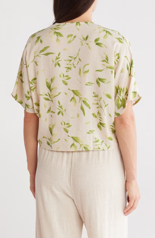 Renee C Floral Short Sleeve Tie Front Crop Top In Green