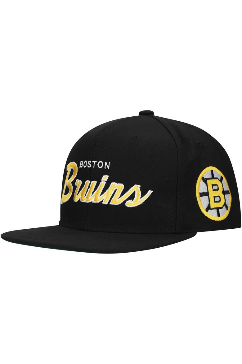 Men's Mitchell & Ness Black Boston Bruins Core Team Script 2.0 Snapback Hat, Main, color, Black
