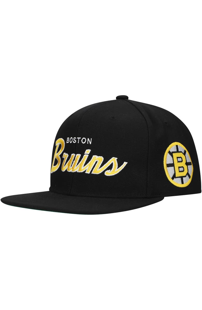 Mitchell & Ness Men's Mitchell & Ness Black Boston Bruins Core Team Script 2.0 Snapback Hat, Main, color, Black