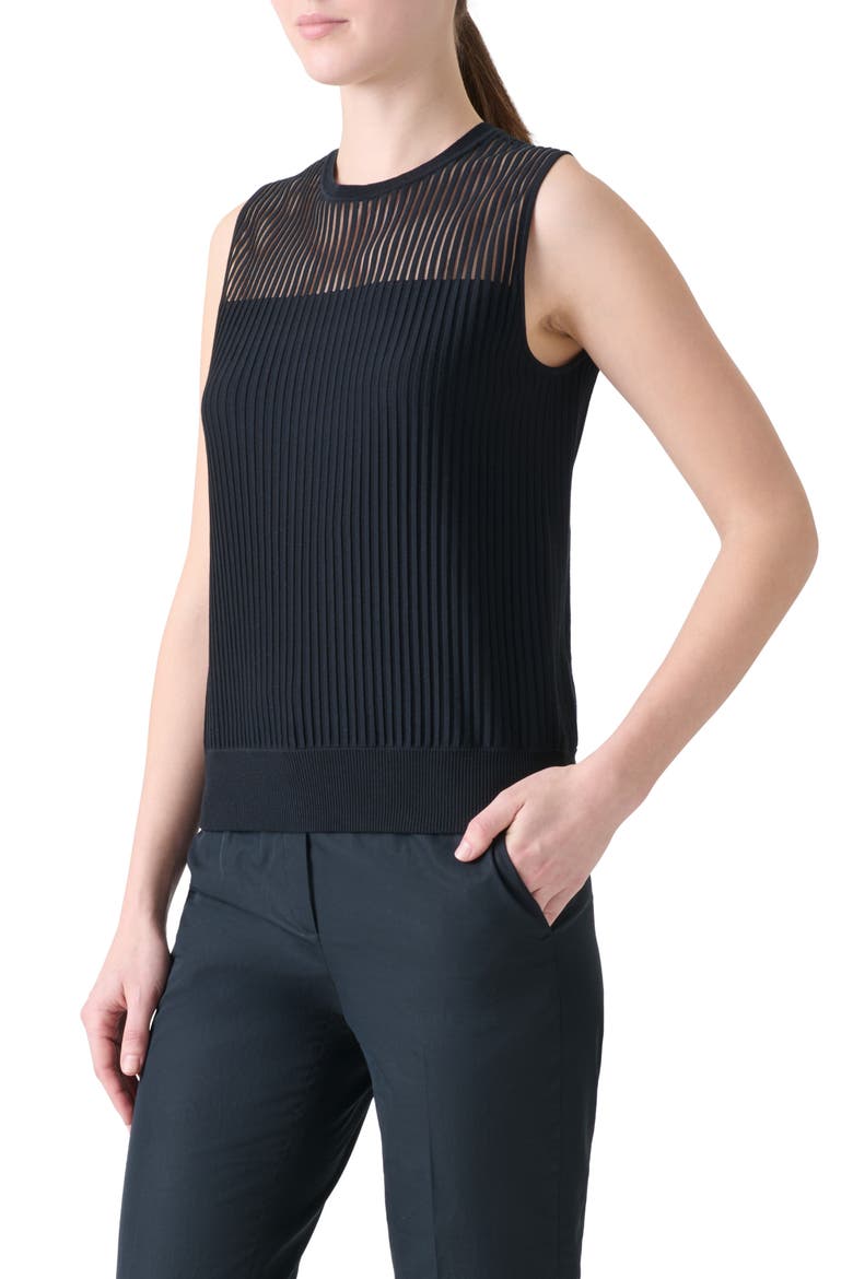 Sheer Stripe Silk & Cotton Blend Sleeveless Sweater, Alternate, color, BLACK