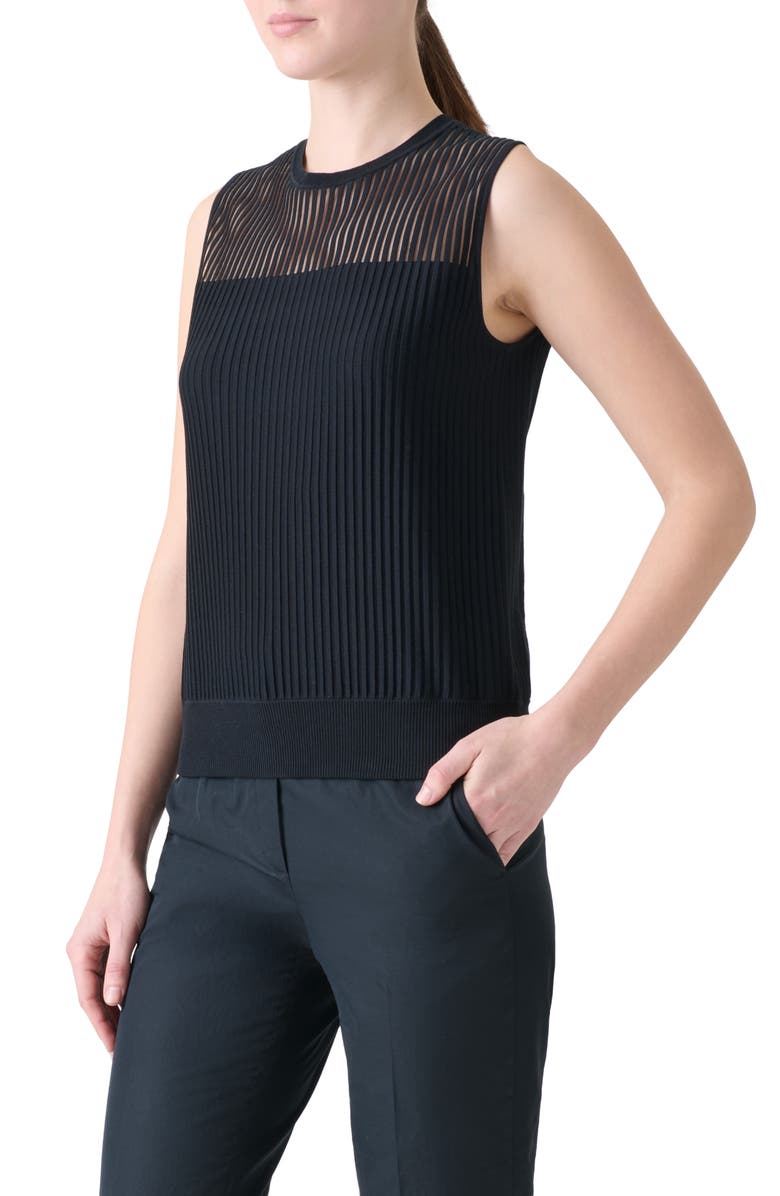 Akris Sheer Stripe Silk & Cotton Blend Sleeveless Sweater, Alternate, color, Black