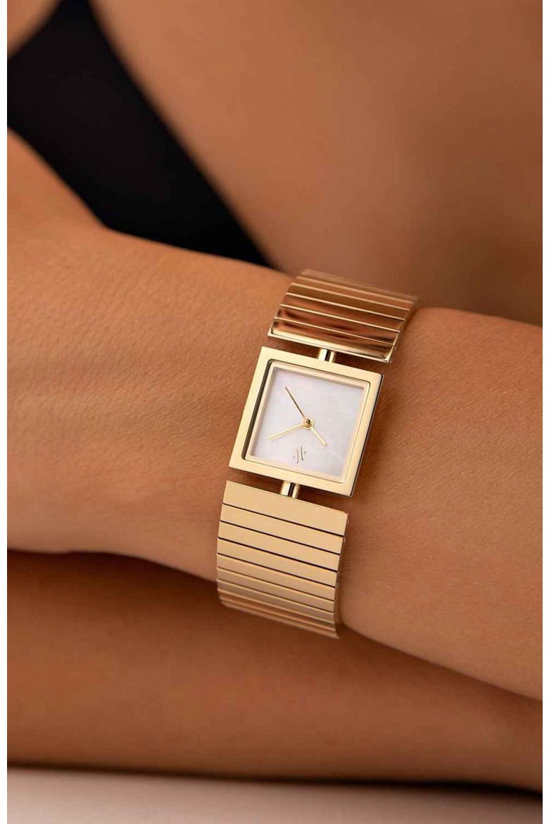 Linea Gemstone Watch, Alternate, color, White Pearl-Gold