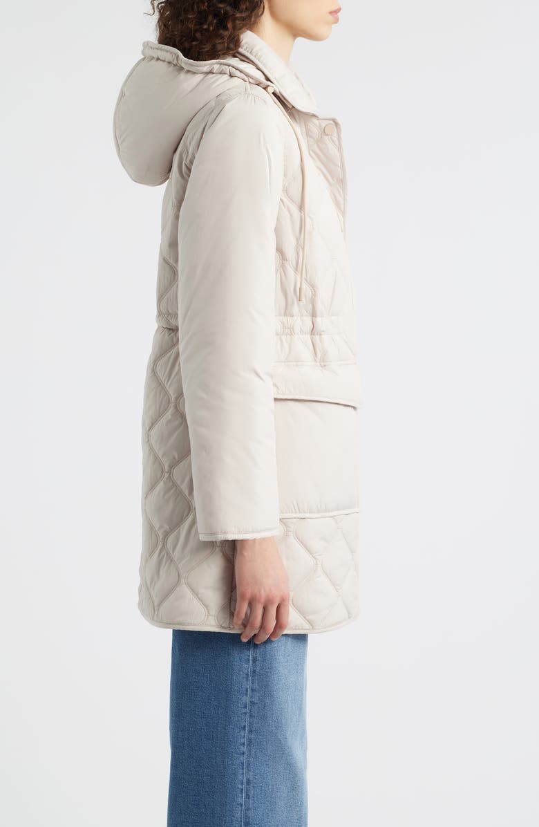 Bernardo Quilted Jacket with Removable Hood, Alternate, color, Egg Shell
