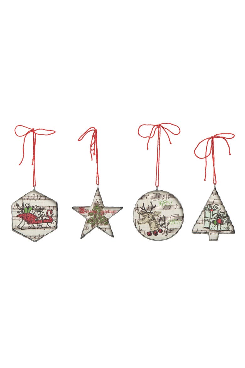 Metal Multicolored Christmas Hymn Ornament Set of 4, Main, color, Multicolored