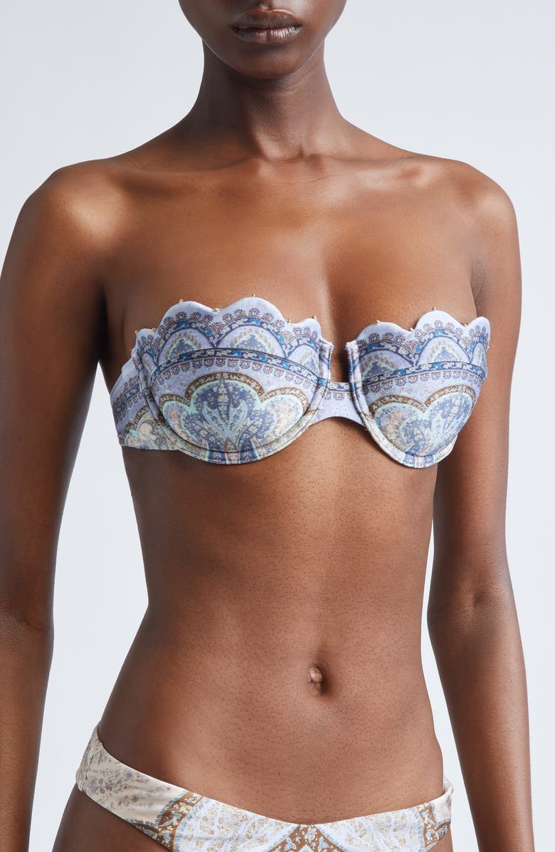 Zimmermann Wanderlust Scalloped Balconette Bikini Top, Main, color, Tapestry Blue Multi