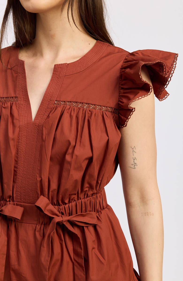 En Saison Isabella Bow Detail Cotton Poplin Minidress, Alternate, color, Brick