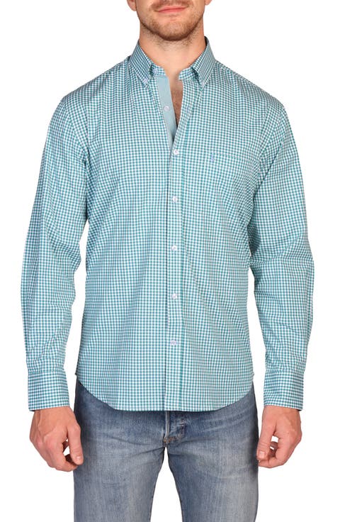 Signature Gingham Print Performance Button Down Shirt