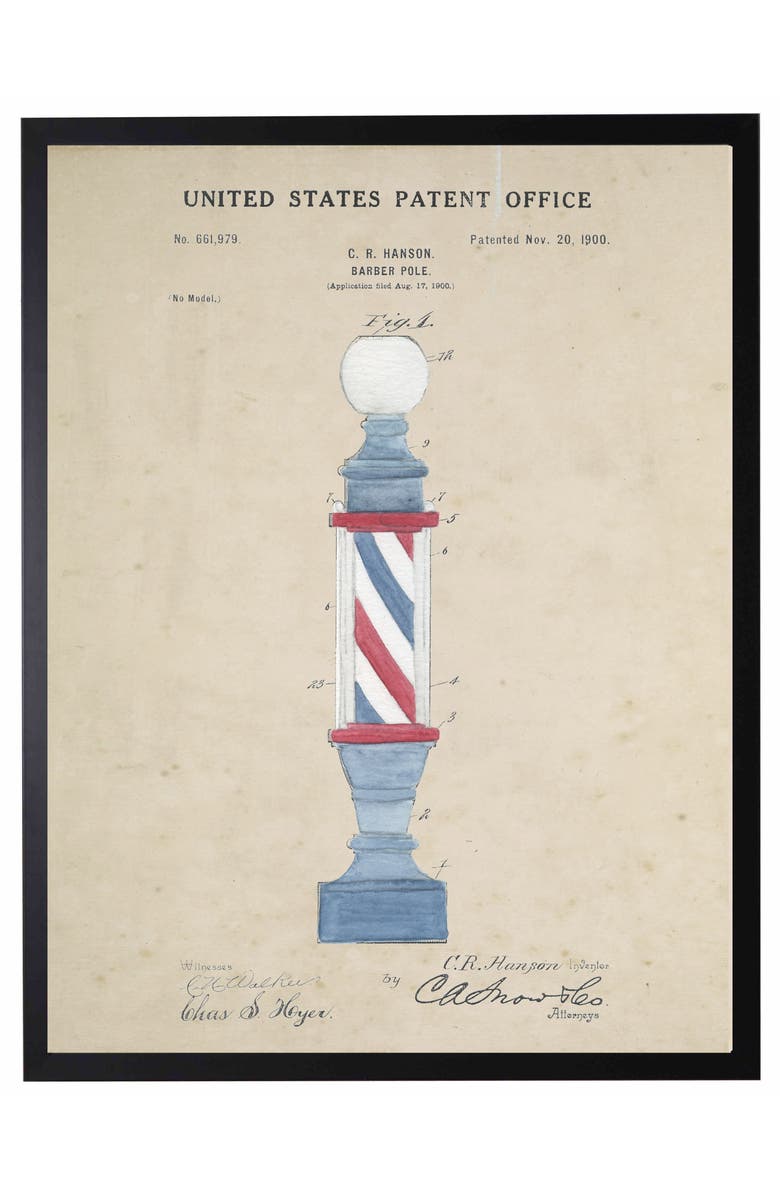 Antique Curiosities Barber Pole Patent in Black Frame, Main, color, NO COLOR