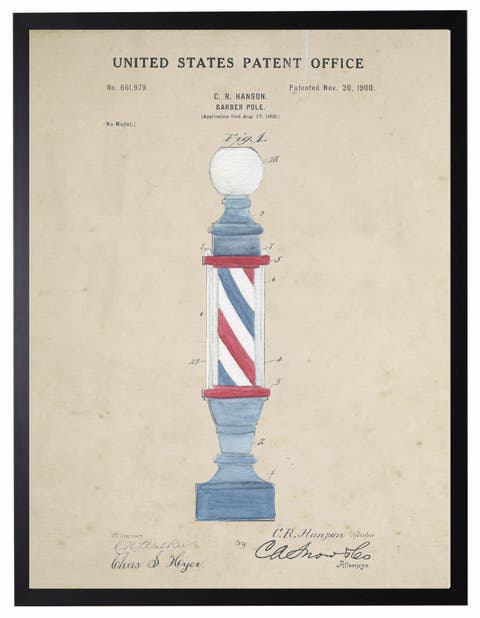 Barber Pole Patent in Black Frame