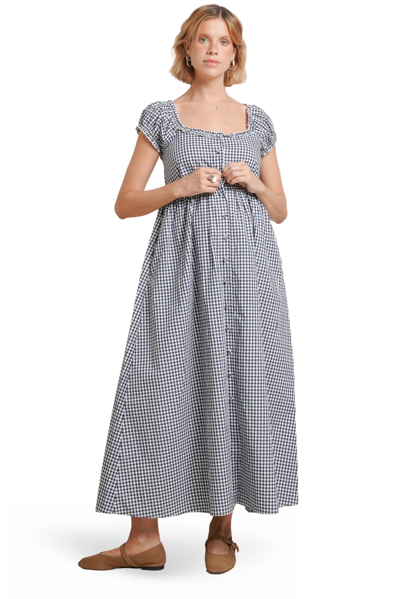 Lily Maternity Dress, Main, color, White & Navy Gingham