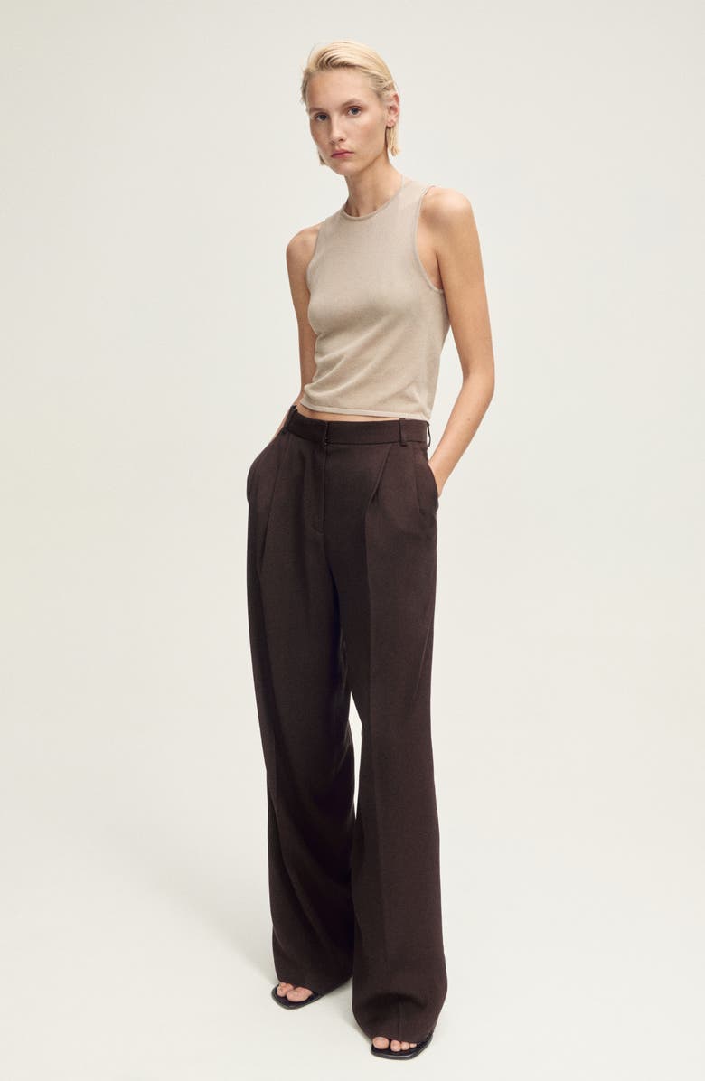 MANGO Pleated Wide Leg Pants, Alternate, color, 