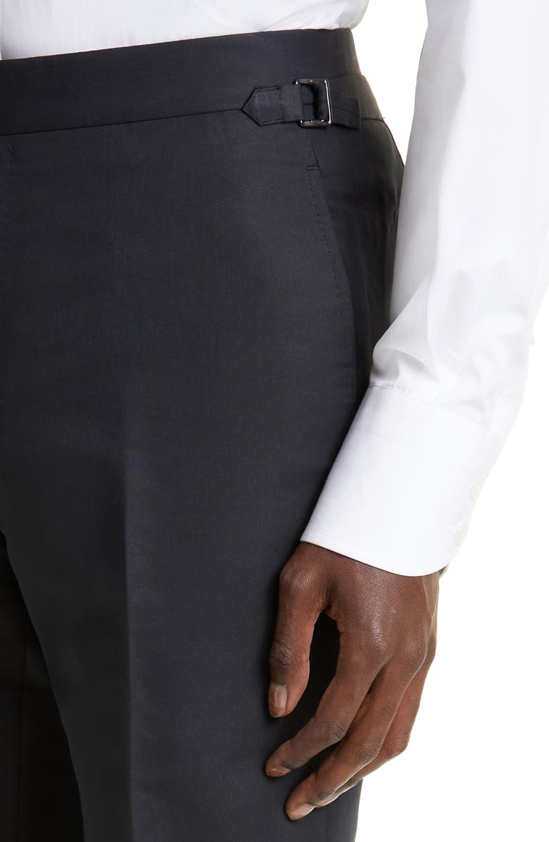 TOM FORD Shelton Cotton & Silk Poplin Tuxedo Pants, Alternate, color, Black