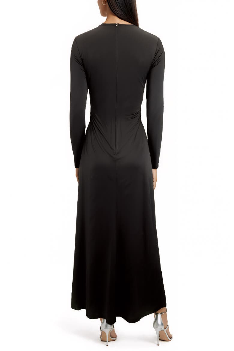 Belt Detail Long Sleeve Slinky Maxi Dress, Alternate, color, BLACK