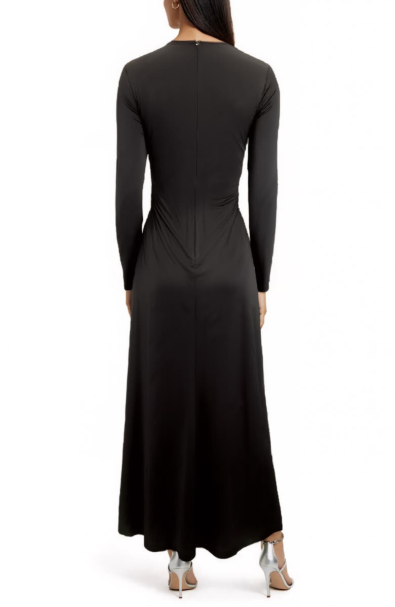 Mila Mae Belt Detail Long Sleeve Slinky Maxi Dress, Alternate, color, Black