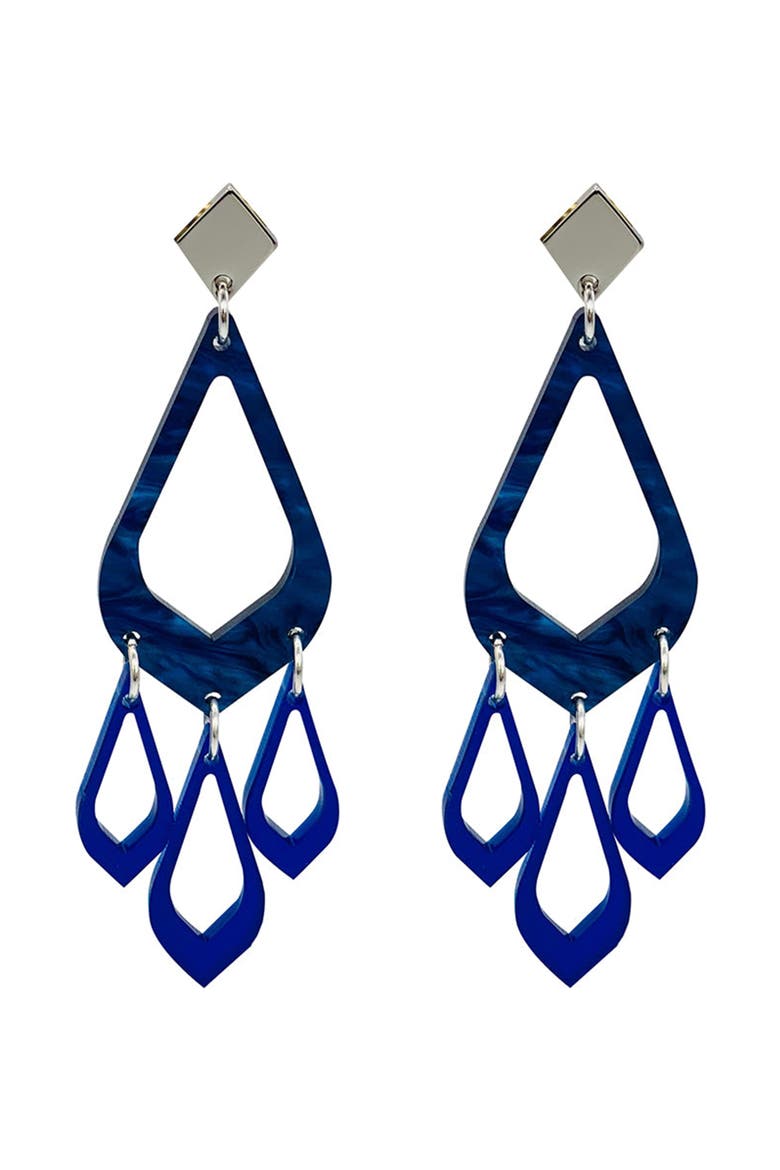 Feather Drop Earrings - Midnight Blue Swirl & Sapphire, Main, color, Midnight Blue Swirl & Sapphire