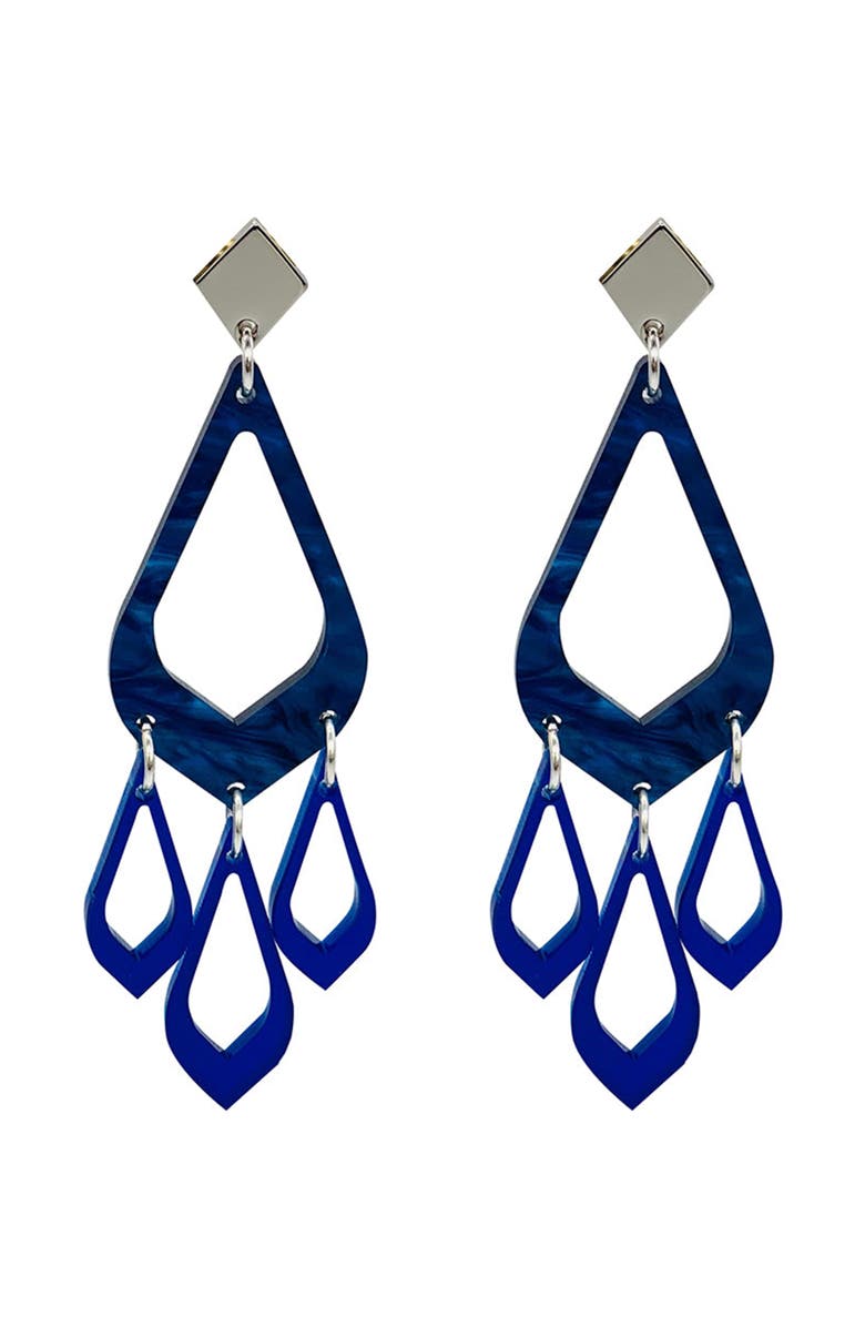 Toolally Feather Drop Earrings - Midnight Blue Swirl & Sapphire, Main, color, Midnight Blue Swirl & Sapphire