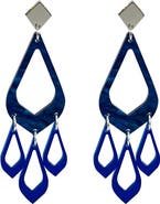 Toolally Feather Drop Earrings - Midnight Blue Swirl & Sapphire