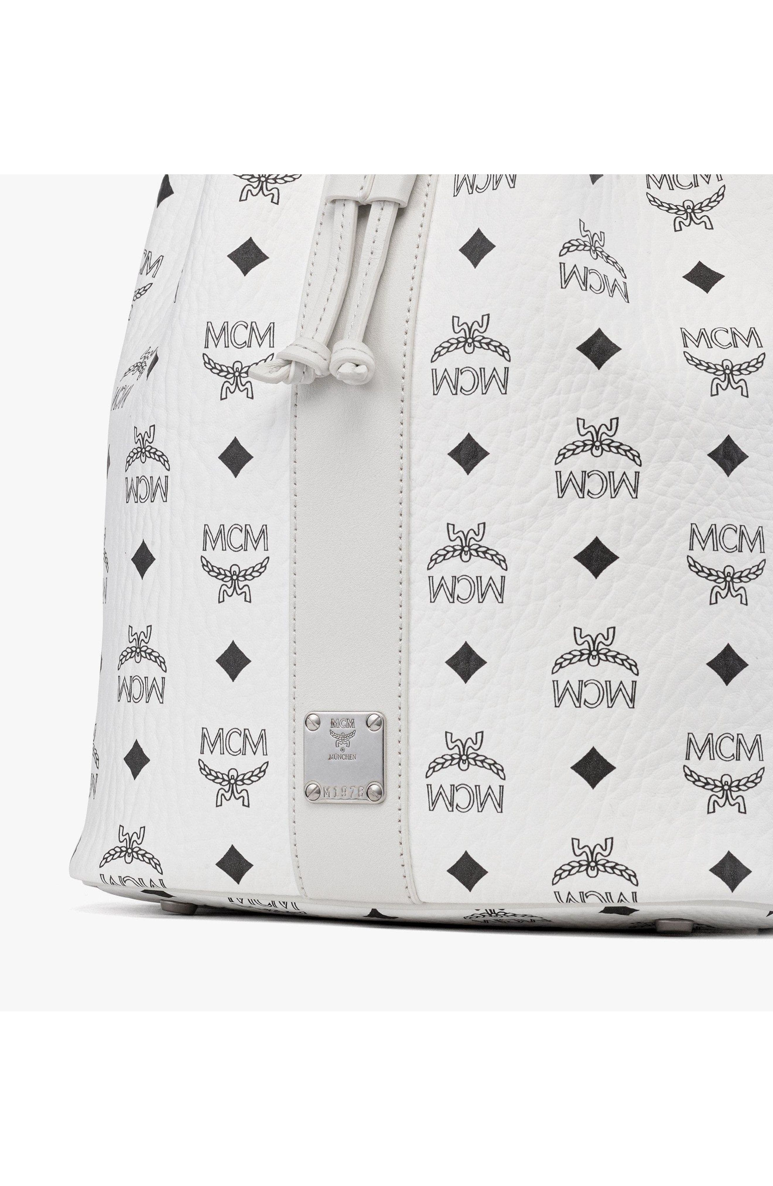 Medium Dessau Drawstring Bag in Visetos, Alternate, color, White