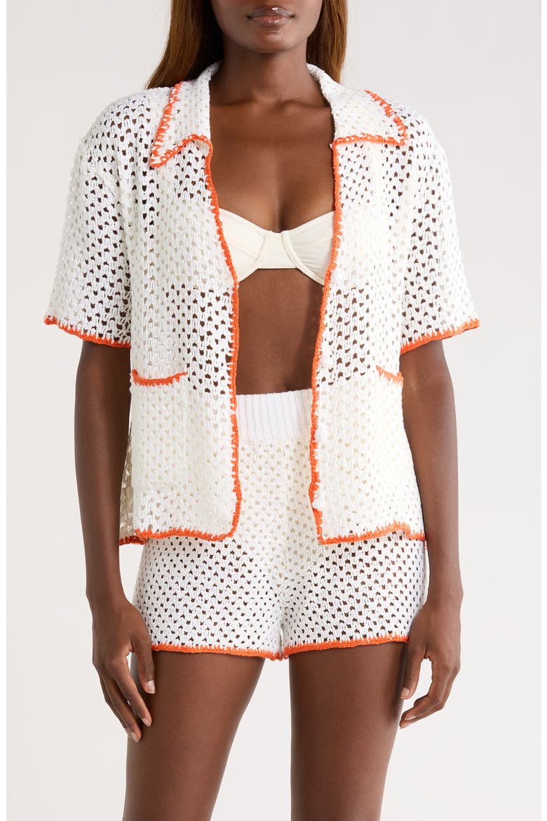 Crochet Button-Up Cover-Up, Main, color, WHITE