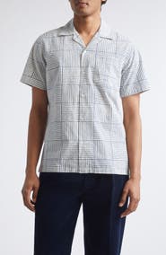 Drake's Weave Block Print Cotton Camp Shirt