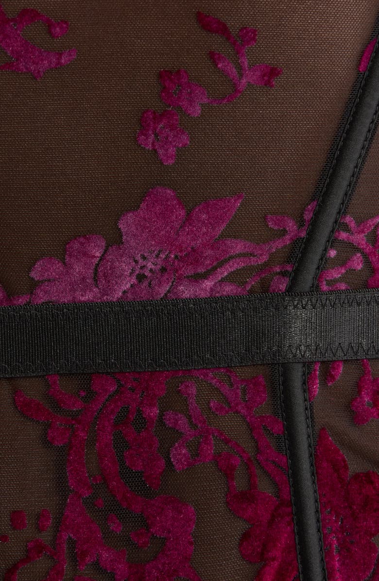 KILO BRAVA Floral Flocked Underwire Teddy, Alternate, color, Black-Boysenberry