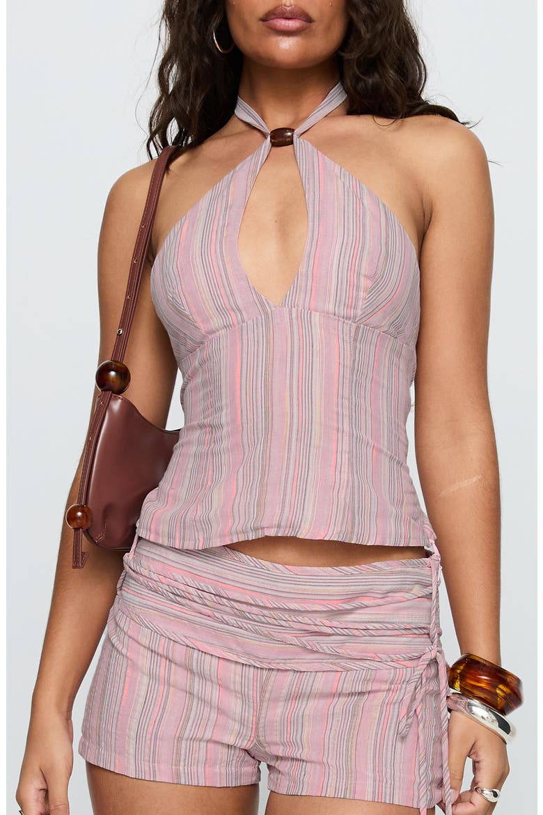 Electric Night Strappy Halter Top, Main, color, PINK STRIPE