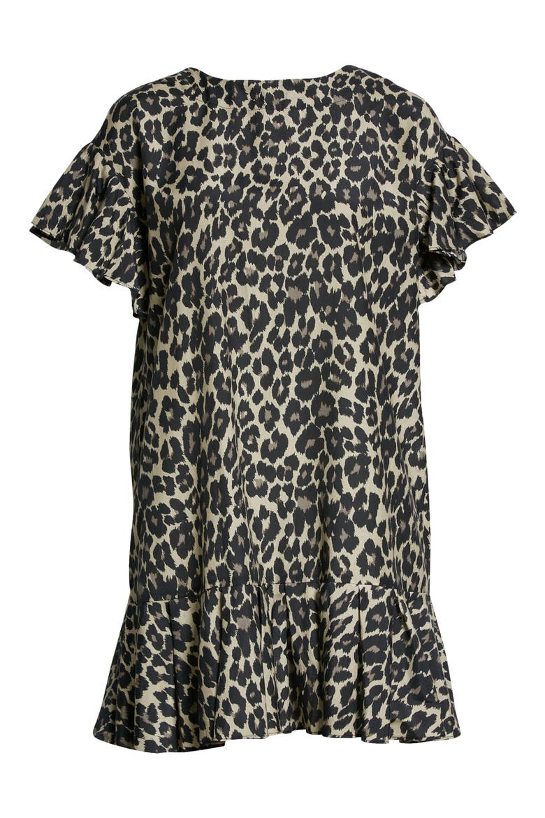 Cheetah Print Ruffle Cotton Voile Shift Dress, Alternate, color, CHEETAH