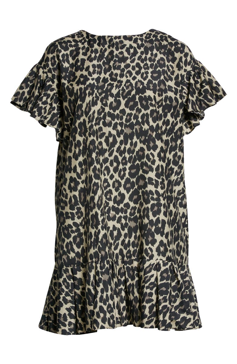 Nicole Miller Cheetah Print Ruffle Cotton Voile Shift Dress, Alternate, color,