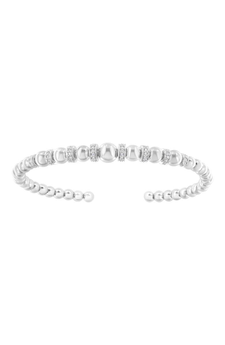 Haus of Brilliance Silver 1/4 Cttw Diamond Rondelle Graduated Ball Bead Cuff Bangle Bracelet, Alternate, color, White