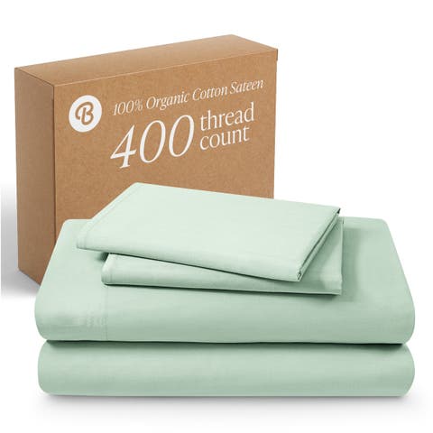 400 Thread Count Organic Cotton Sateen Bed Sheet Set by Bare Home