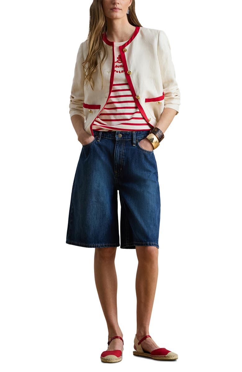 Lauren Ralph Lauren Two-Tone Linen Blend Twill Jacket, Alternate, color, Mascarpone Cream/ Cruise Red