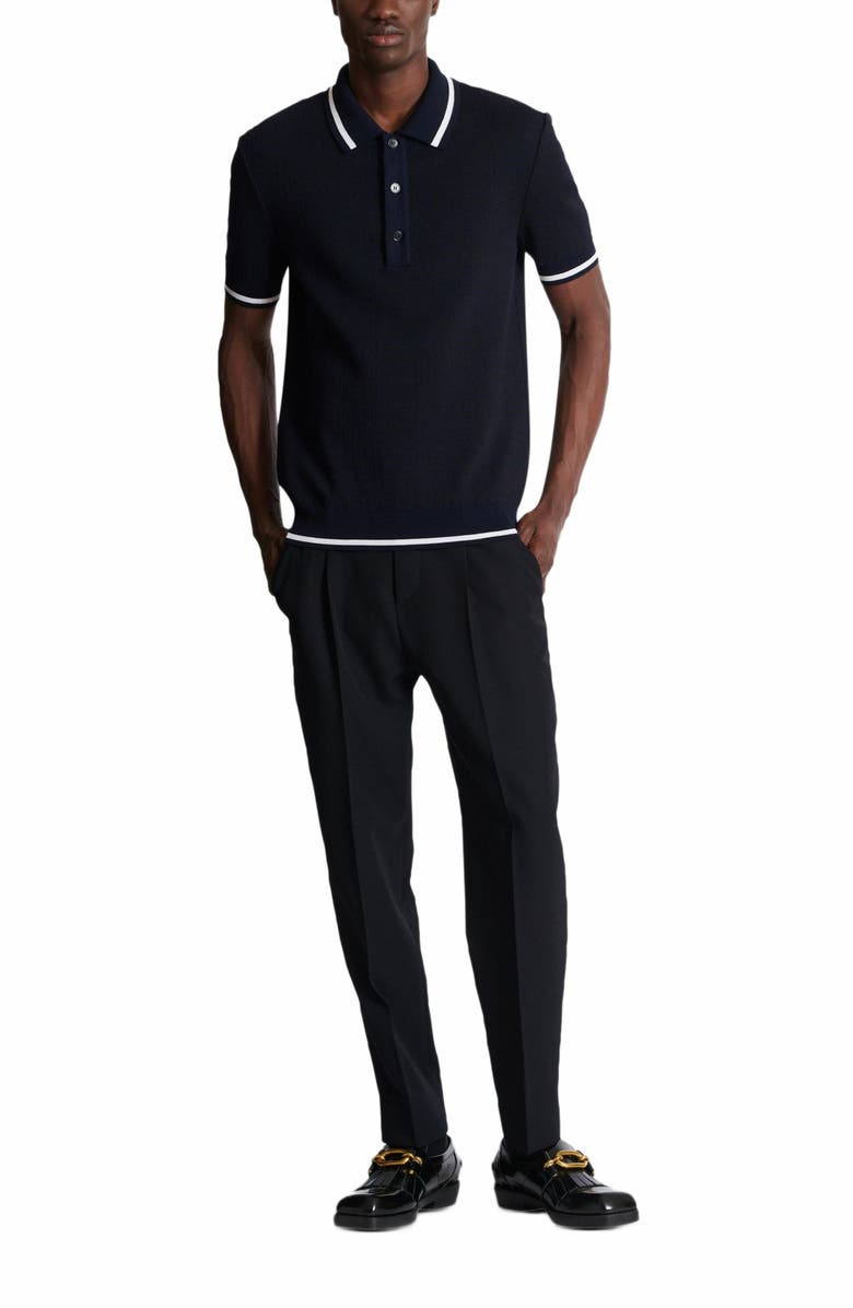 Balmain Monogrammed Merino Wool Polo Shirt, Alternate, color, Navy