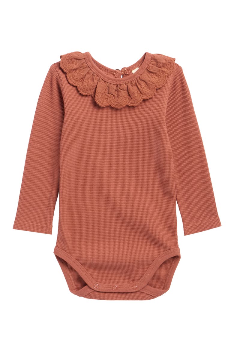 Kids' Ruffle Collar Eyelet Bodysuit, Main, color, CRANBERRY