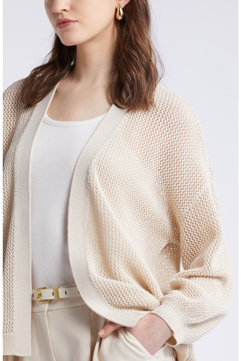 Open Stitch Front Cotton Cardigan, Alternate, color, BEIGE BEACH
