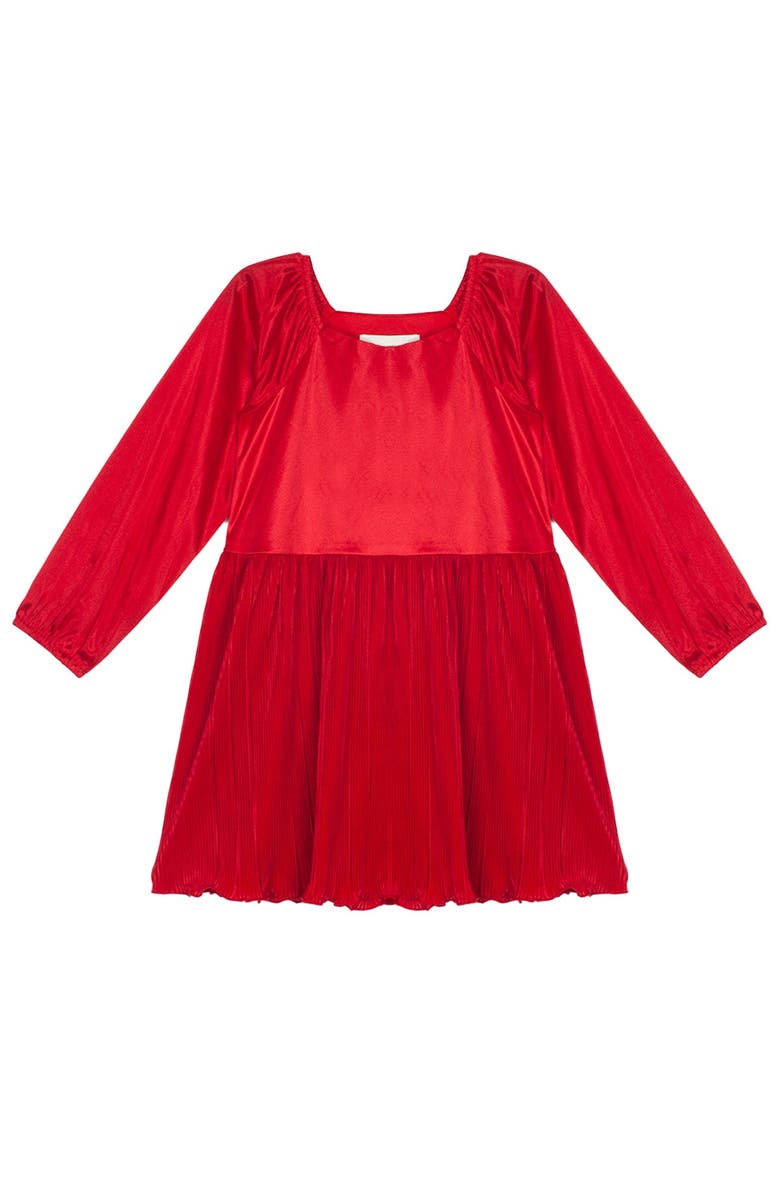 Isobella & Chloe Isobella and Chloe Girls' Merry 'n Bright Red Velvet Long-Sleeve Holiday Dress., Main, color, Red