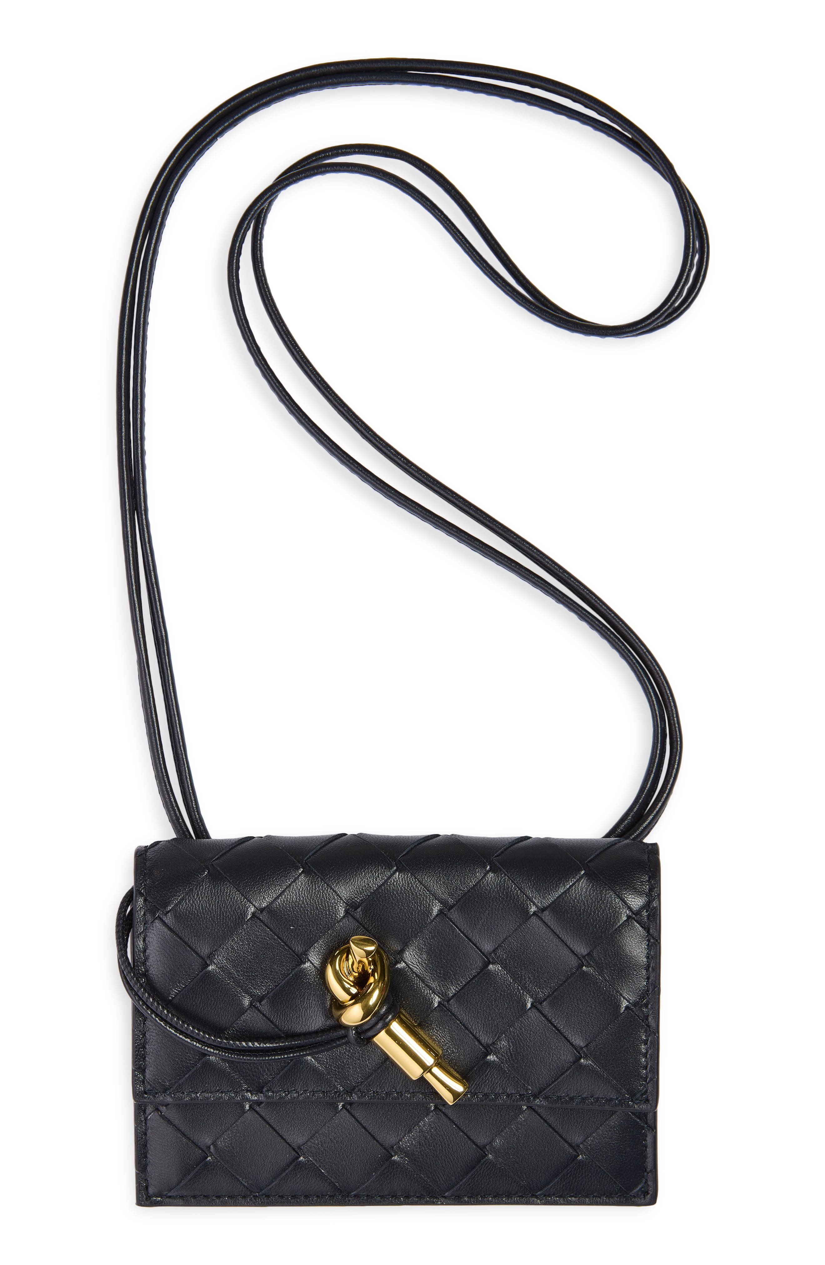 Andiamo Intrecciato Leather Badge Holder, Main, color, 4338 MIDNIGHT-MUSE BRASS