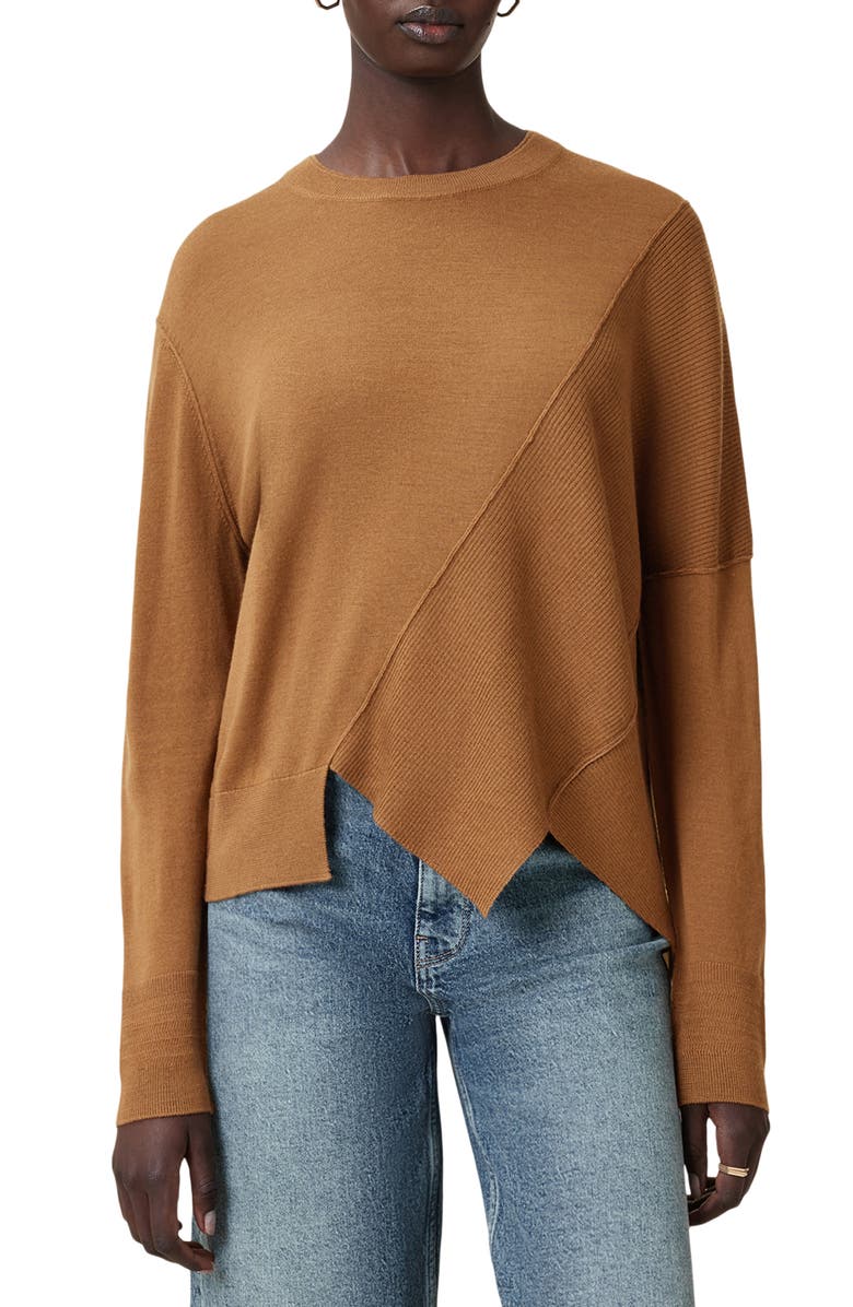 AllSaints Isla Asymmetric Sweater, Main, color, Caramel Brown