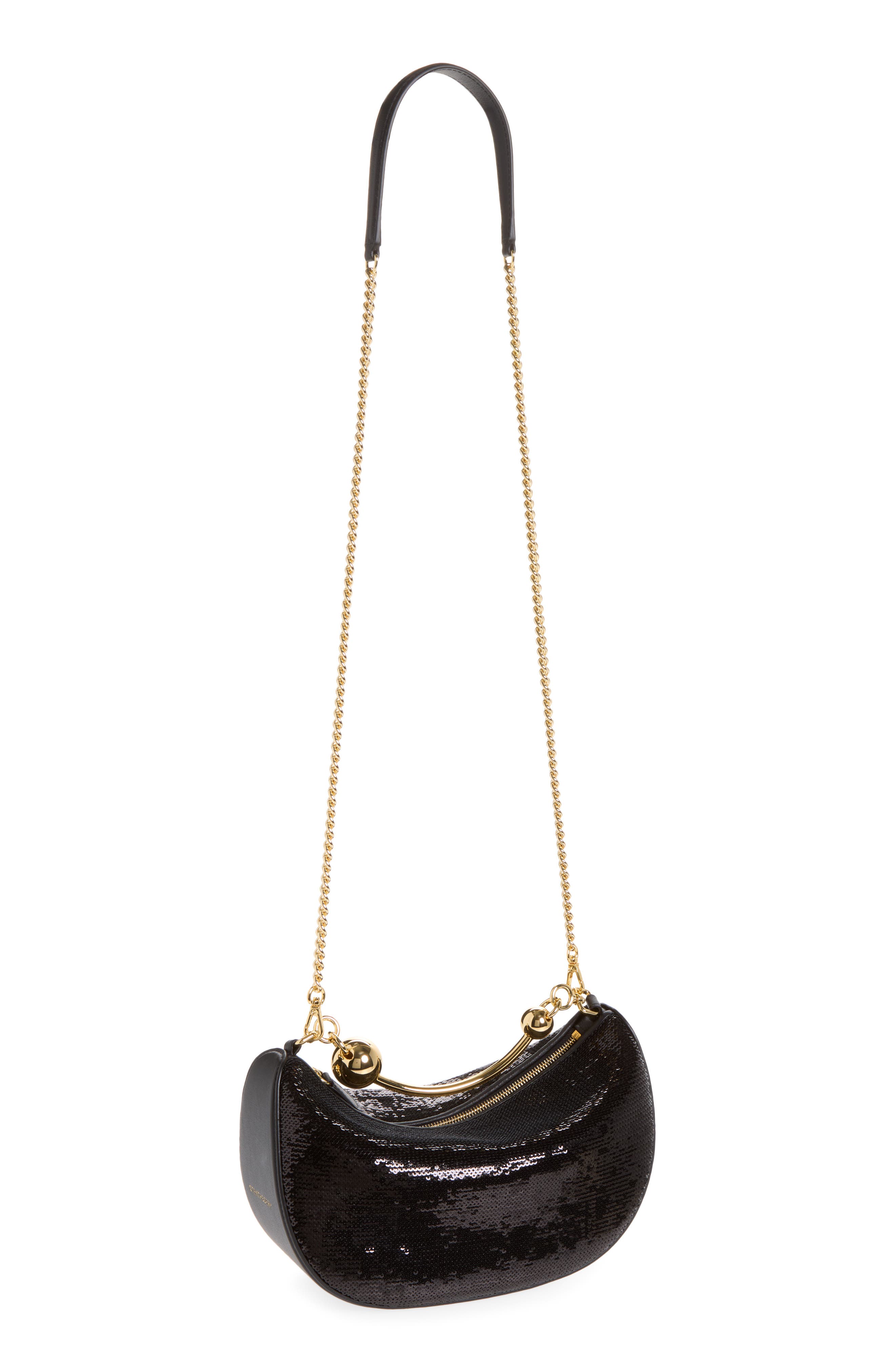 Crescent Mini Sequin Shoulder Bag, Alternate, color, BLACK