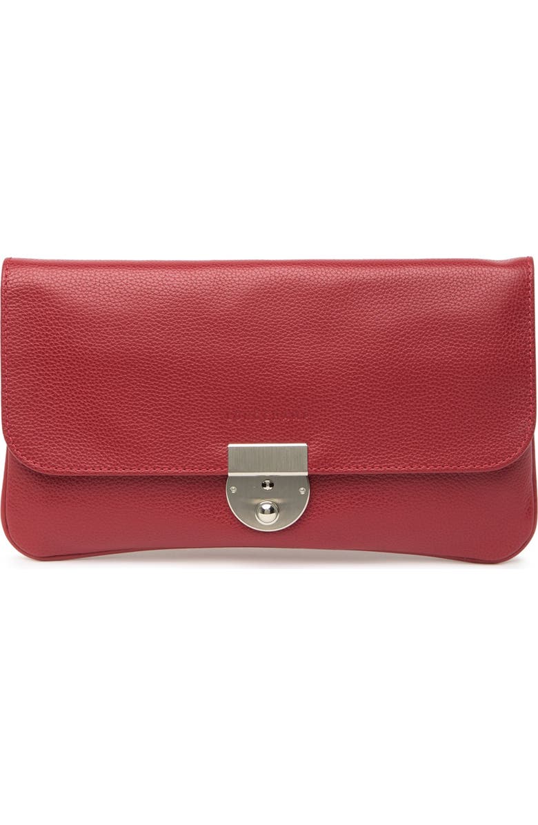 Longchamp Le Foulonne Leather Travel Clutch, Main, color, Vermillion