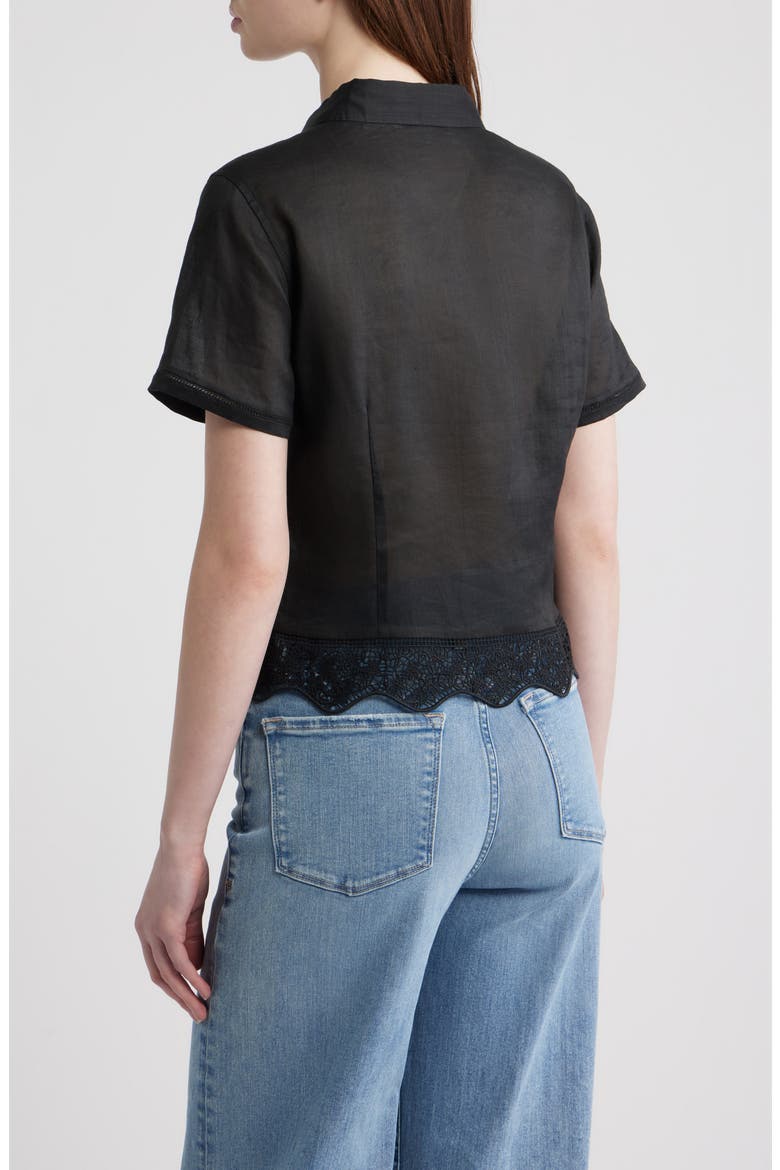 The Embroidered Seaside Ramie Button-Up Top, Alternate, color, BLACK