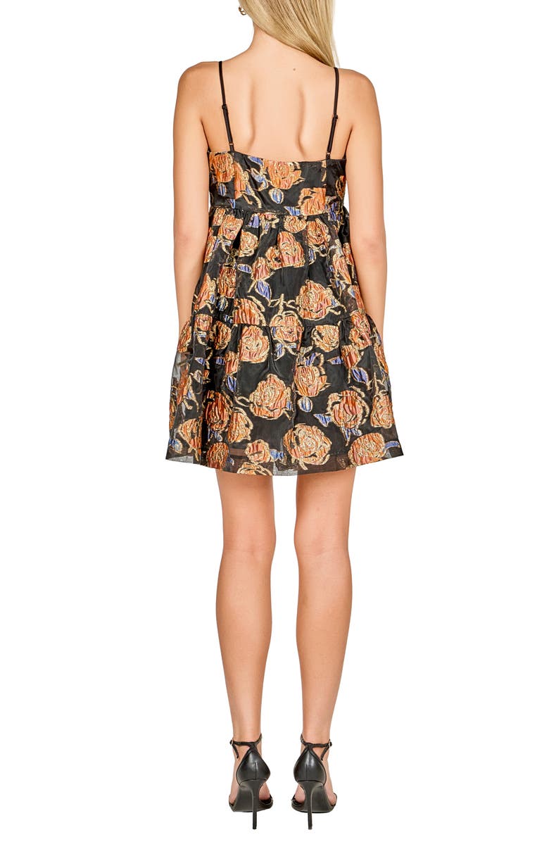 Endless Rose Metallic Floral Jacquard Minidress, Alternate, color, Black