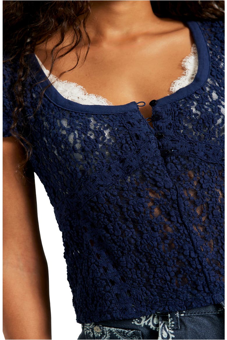 Claro Semi Sheer Lace & Tulle Top, Alternate, color, NAVY ACADEMY