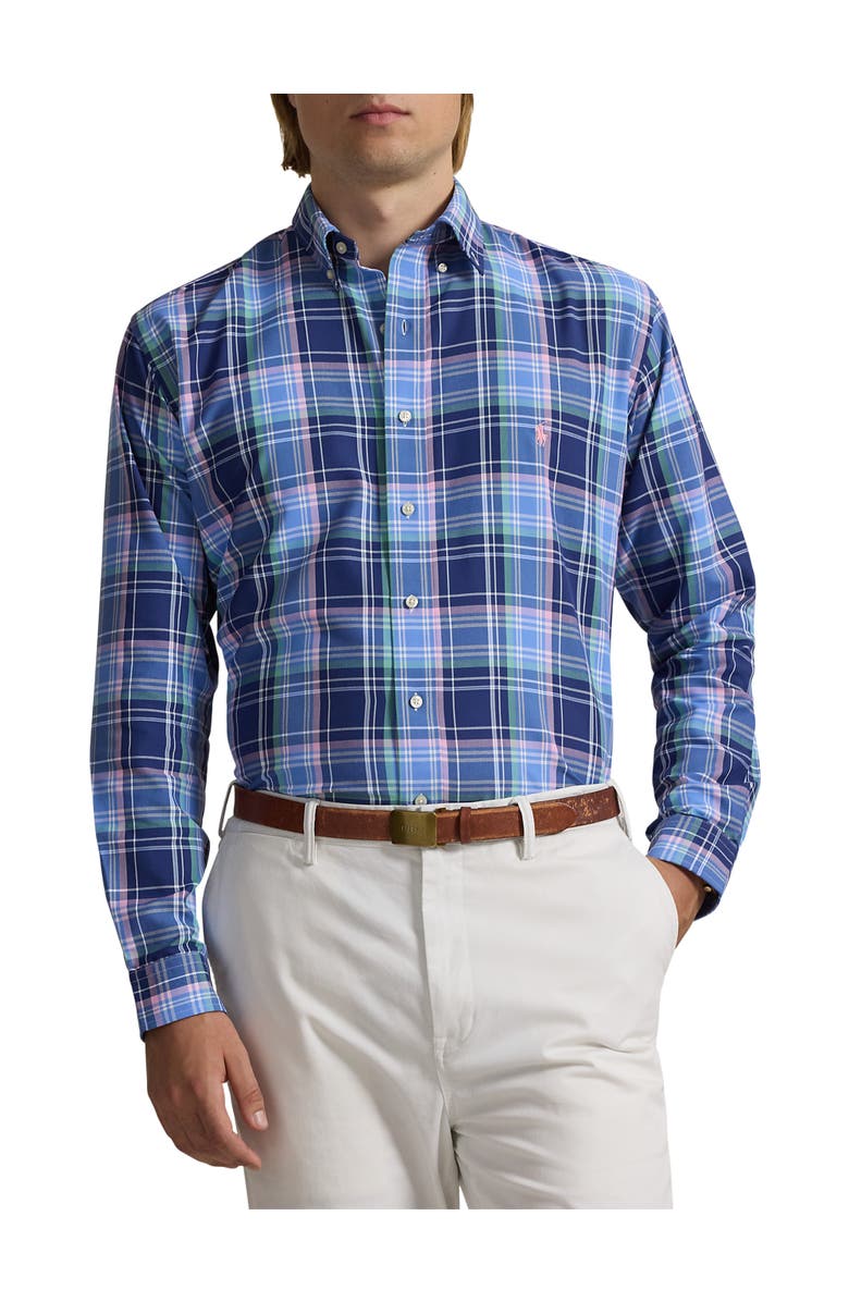 Polo Ralph Lauren Big & Tall Performance Oxford Sport Shirt, Main, color, Navy Pink